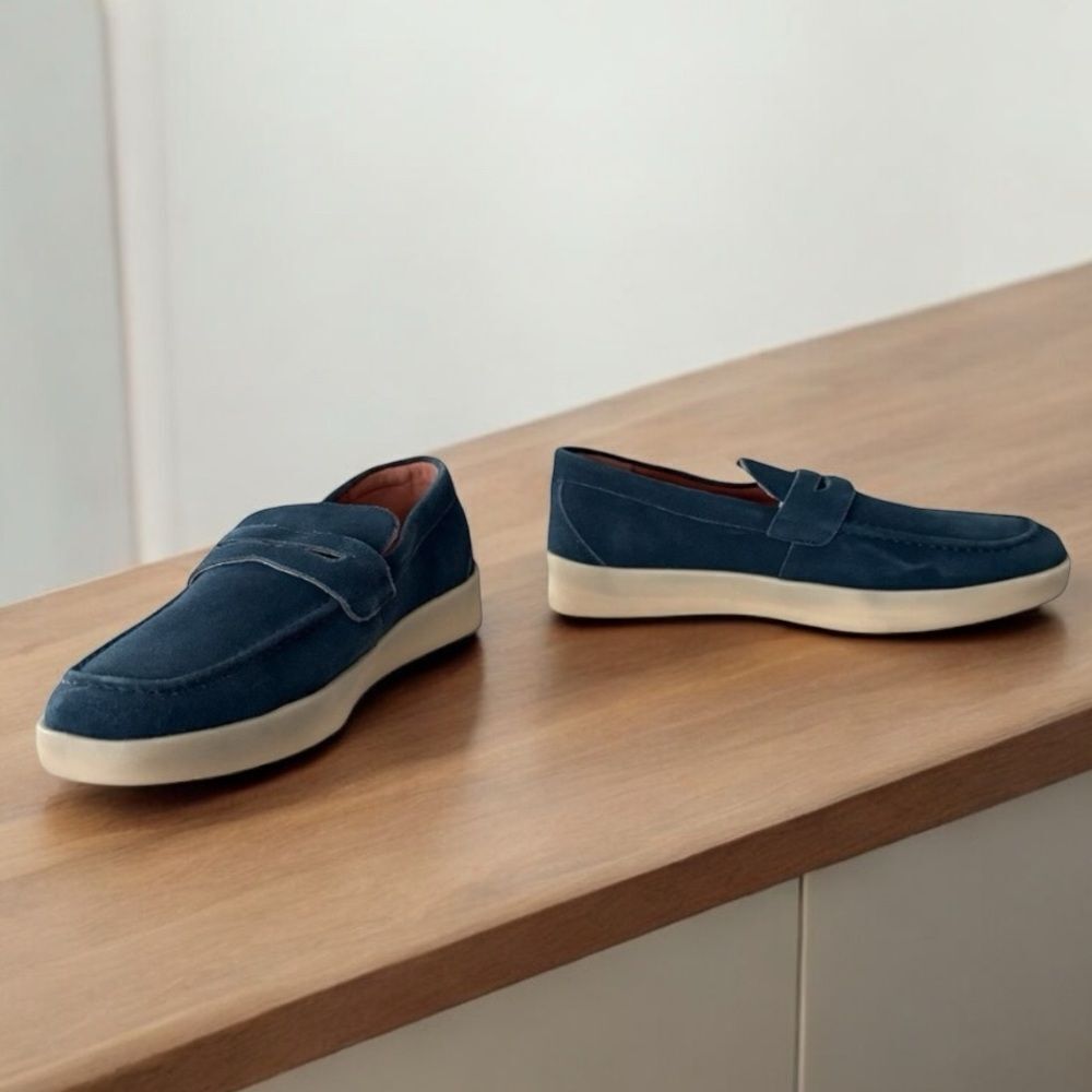 Vintage Foundry Edmond Navy Suede Penny Loafers Men 9.5 Casual Slip-On